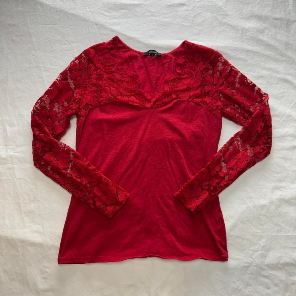 Ambiance Red Lace Long Sleeve Top Womens M Y2k Cherry Girl